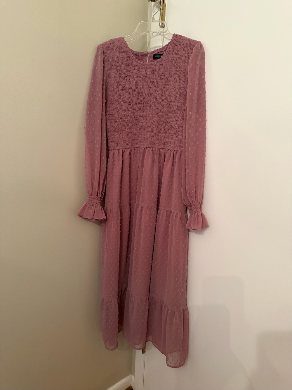 Smocked Long Sleeve Midi Dress in Dusty Rose